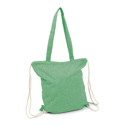 Worek ze sznurkiem i torba na zakupy z bawełny z recyklingu, 2 w 1 | Jamarion zielony
