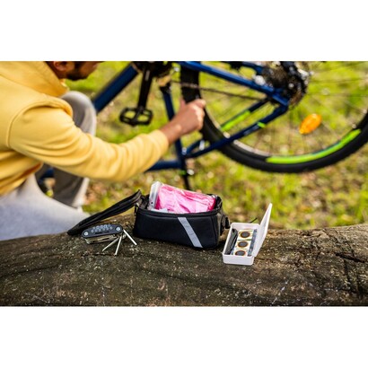 Torba rowerowa z wyposażeniem, zestaw naprawczy, apteczka, poncho | Fabio czarny