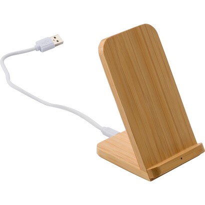 Bambusowa ładowarka bezprzewodowa 5W, stojak na telefon drewno