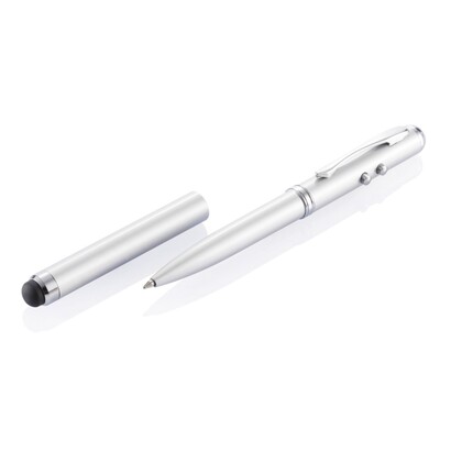 Długopis 4 w 1, touch pen, wskaźnik laserowy, latarka srebrny