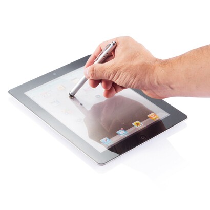 Długopis 4 w 1, touch pen, wskaźnik laserowy, latarka srebrny