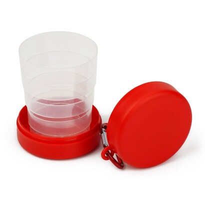Składany kubek podróżny 220 ml z karabińczykiem czerwony