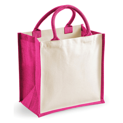 Printers Midi Jute Bag Fuchsia
