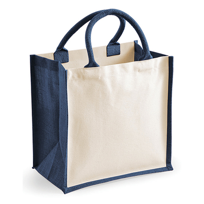 Printers Midi Jute Bag Navy
