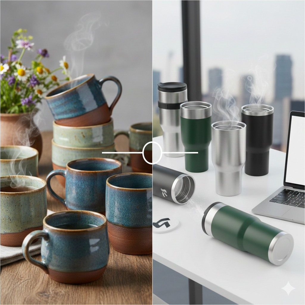 Kubki ceramiczne vs. termiczne – który lepiej sprawdzi się jako gadżet reklamowy?